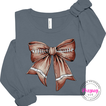 Steel Blue long sleeve tee with the game day coquette bow design