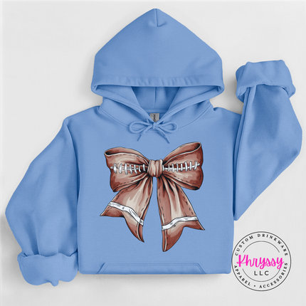 Carolina Blue hoodie with the football season coquette bow print