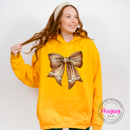 Gold hoodie with the cute football lace bow graphic