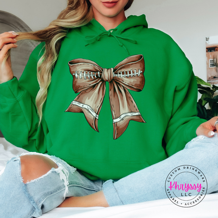 Irish Green hoodie with the game day coquette bow design
