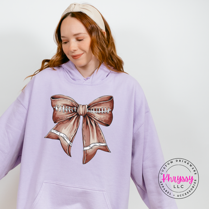 Orchid hoodie with the football season coquette bow print