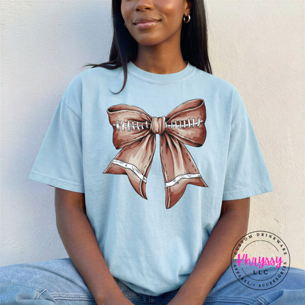 Chambray tee with the cute football lace bow graphic