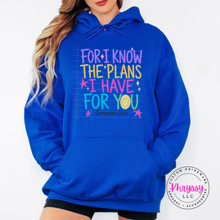 Royal Blue hoodie featuring the bright for I know the plans verse