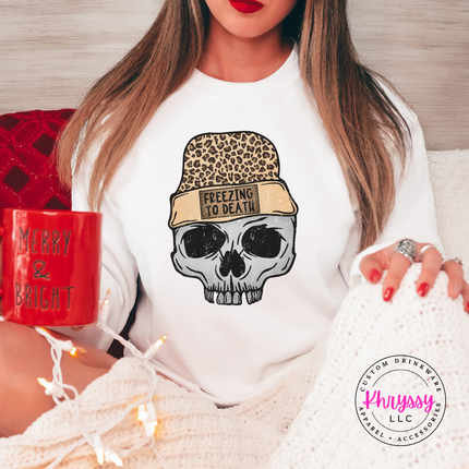 Freezing To Death Sweatshirt, Leopard Beanie Skull Winter Crewneck