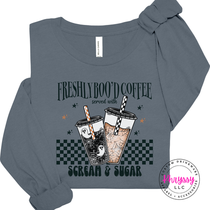 Storm long sleeve with a fun Scream and Sugar coffee design.
