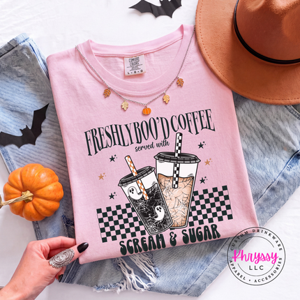 Blossom tee with the ghost iced coffee Halloween design