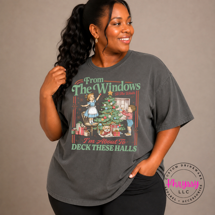 Pepper tee with the vintage deck these halls Christmas tree design