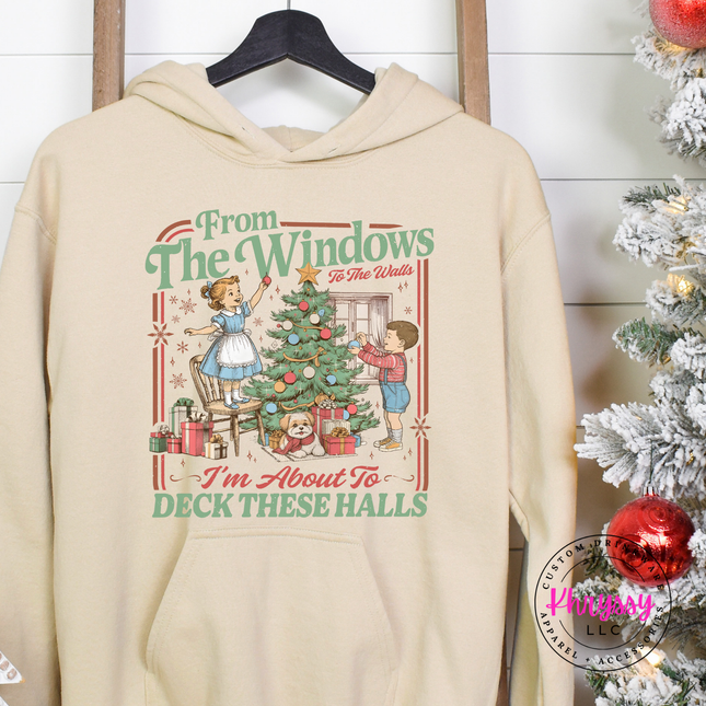 Christmas hoodie styled with joggers for a cozy holiday movie-night look.