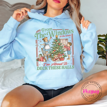 Light Blue hoodie with the From The Windows To The Walls Christmas graphic

