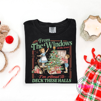 Black tee with the From The Windows To The Walls Christmas graphic