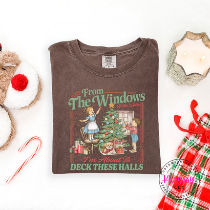 Espresso tee with the vintage deck these halls Christmas tree design