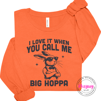 Orange long sleeve tee with the cool bunny with a bow tie graphic
