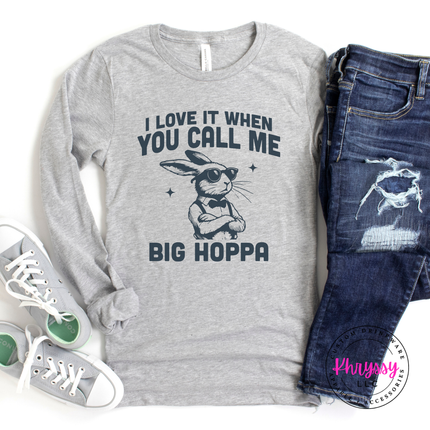 Athletic Heather Bella Canvas shirt with funny Big Hoppa bunny graphic print.