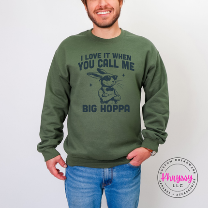 Military Green Gildan sweatshirt featuring a cool bunny wearing sunglasses.