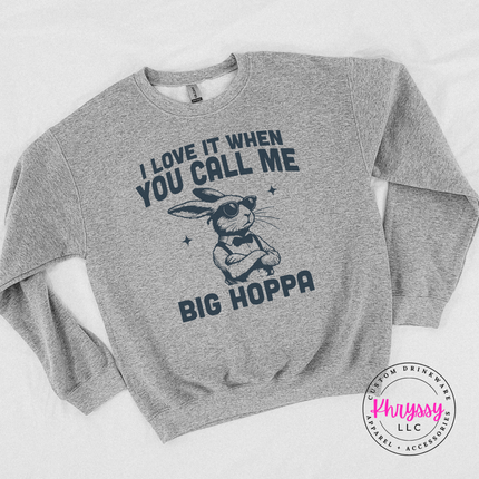 Sport grey colored crewneck with playful bunny pun graphic design.