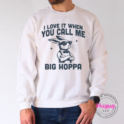 White sweatshirt printed with a quirky bow-tie bunny graphic.