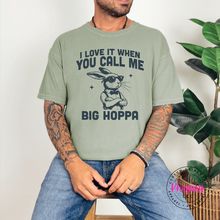 Bay Comfort Colors tee with funny Big Hoppa bunny graphic and bow tie.