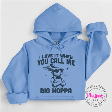 Carolina Blue hoodie with the funny big hoppa bunny design