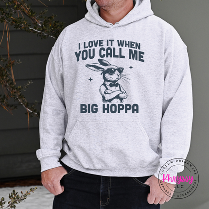 Ash hoodie with the big hoppa cool bunny in sunglasses graphic