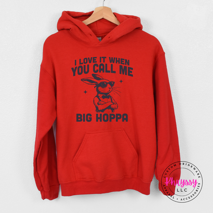 Red hoodie with the cool bunny with a bow tie graphic