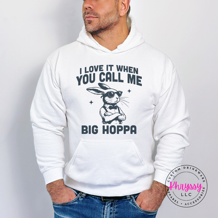 White hoodie with the funny big hoppa bunny design