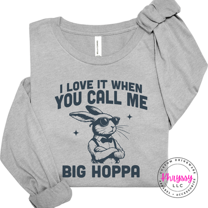 Athletic Heather long sleeve tee with the big hoppa cool bunny in sunglasses graphic