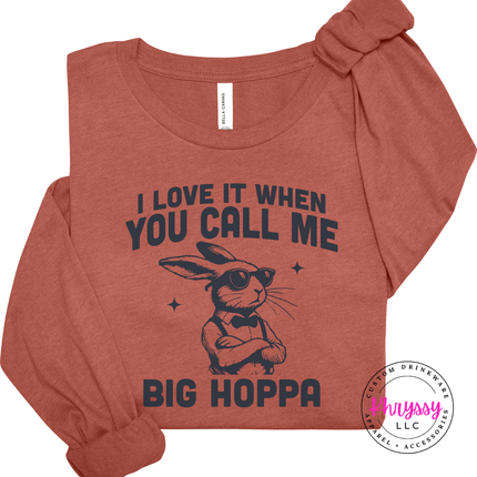 Heather Clay long sleeve tee with the funny big hoppa bunny design