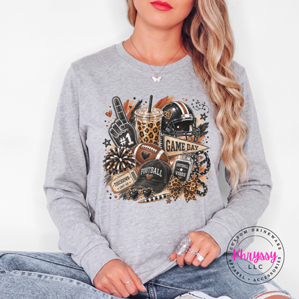 Athletic Heather long sleeve tee with the game day football collage graphic