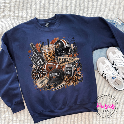 Navy crewneck sweatshirt with the leopard football game day design