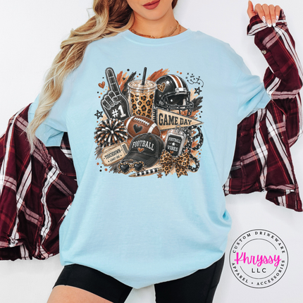 Chambray tee with the game day football collage graphic