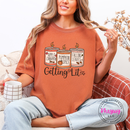 Yam graphic tee featuring Apple Cinnamon and Pumpkin Spice candles.