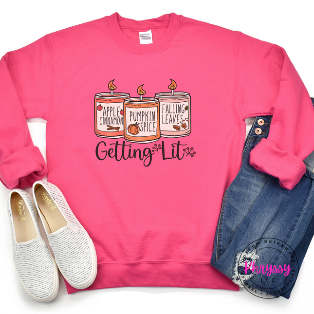Heliconia crewneck sweatshirt with a Getting Lit design.