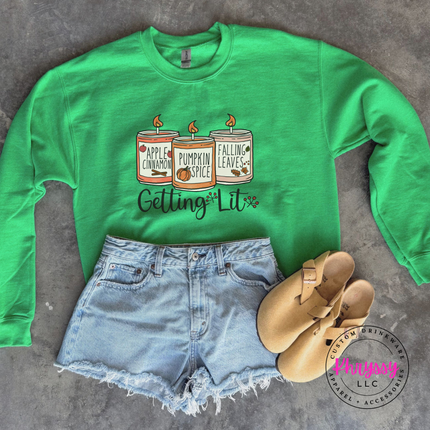 Irish Green crewneck sweatshirt with the funny getting lit candle lover print