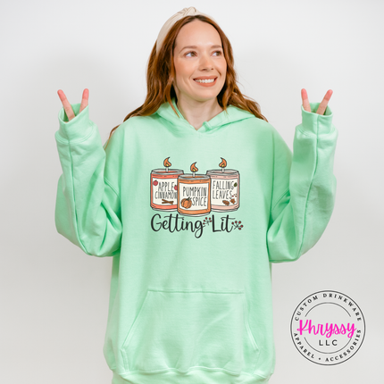 Mint Green hoodie with the funny getting lit candle lover print