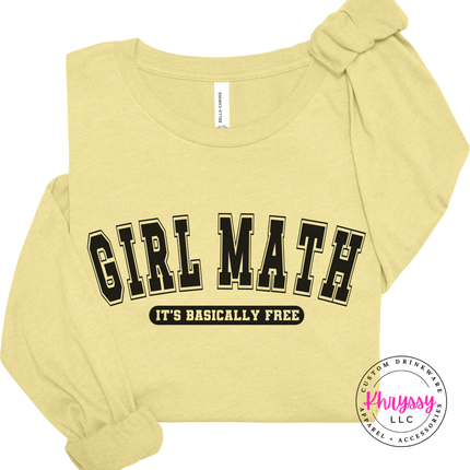 Heather French Vanilla tee featuring bold varsity Girl Math lettering design.