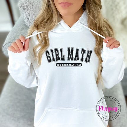 White hoodie worn outdoors, highlighting the It's Basically Free quote.
