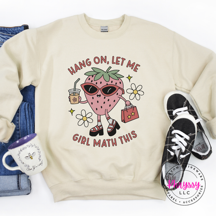Girl math crewneck in Sand, layered for a casual weekend look.