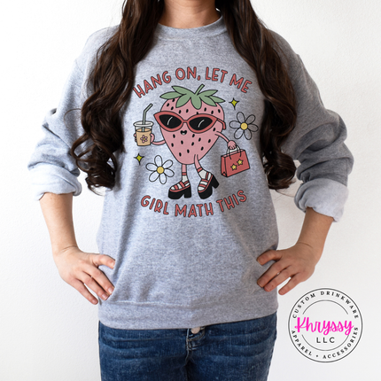 Retro strawberry graphic on a heavyweight Sport Gray pullover sweatshirt.