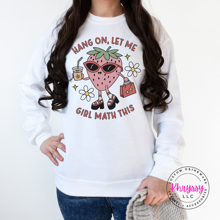 Girl math strawberry crewneck sweatshirt in White, cozy for cooler days.