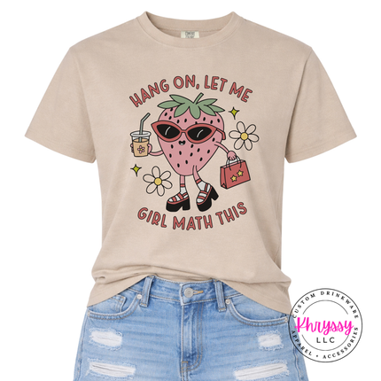 Funny retro strawberry graphic tee in Khaki, soft and comfortable.