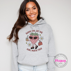 Retro strawberry graphic on a cozy Ash pullover hoodie.