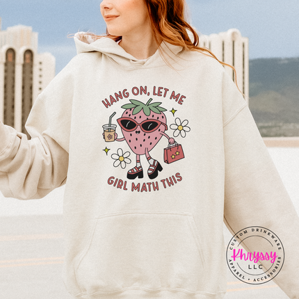 Girl math hoodie in Sand, layered for a casual weekend look.