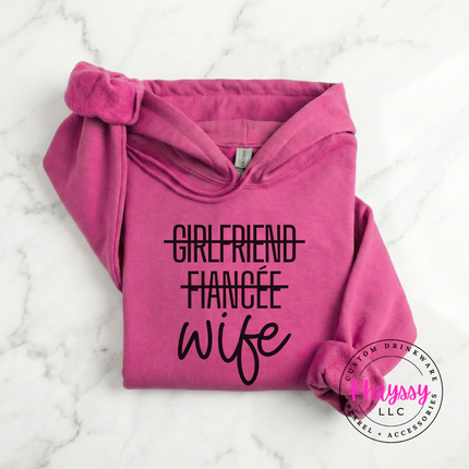 Girlfriend Fiancée Wife Strikethrough Gildan Heavy Blend Hoodie — Cozy Bride Gift