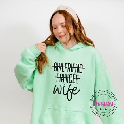 Girlfriend Fiancée Wife Strikethrough Gildan Heavy Blend Hoodie — Cozy Bride Gift
