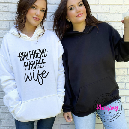 Girlfriend Fiancée Wife Strikethrough Gildan Heavy Blend Hoodie — Cozy Bride Gift