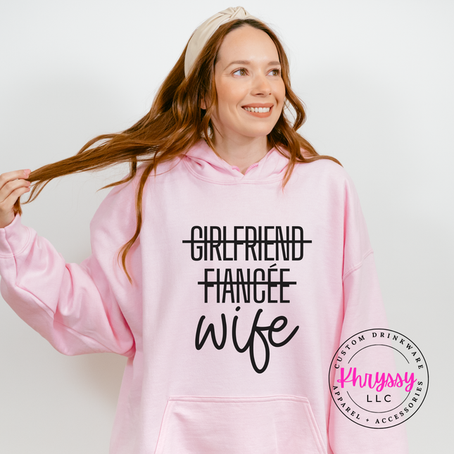 Girlfriend Fiancée Wife Strikethrough Gildan Heavy Blend Hoodie — Cozy Bride Gift