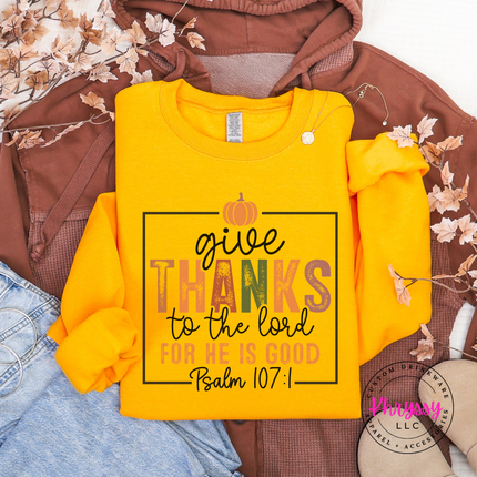 Gold heavyweight crewneck featuring a boxed fall scripture design.