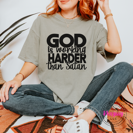 Sandstone tee showing a bold black faith and humor graphic