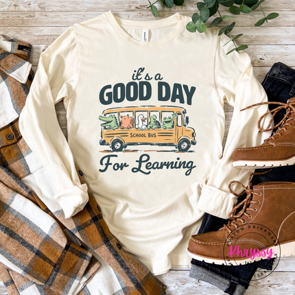 Natural soft cotton shirt with school bus animal friends.