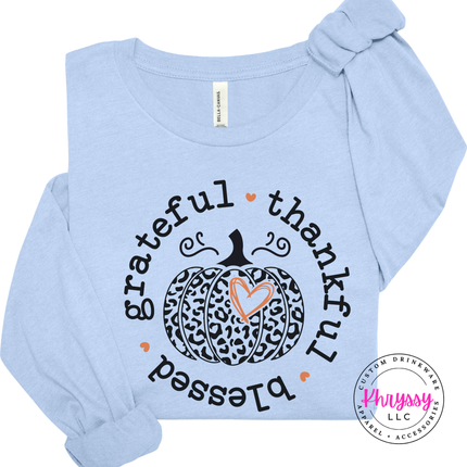 Baby Blue tee with a leopard print pumpkin design.